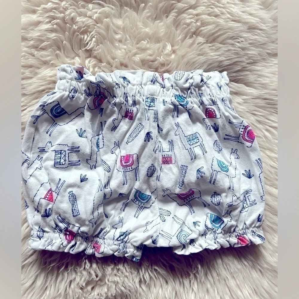 Baby Gap bloomers shorts girls pink w/dark sewn pattern, white llama print 6M